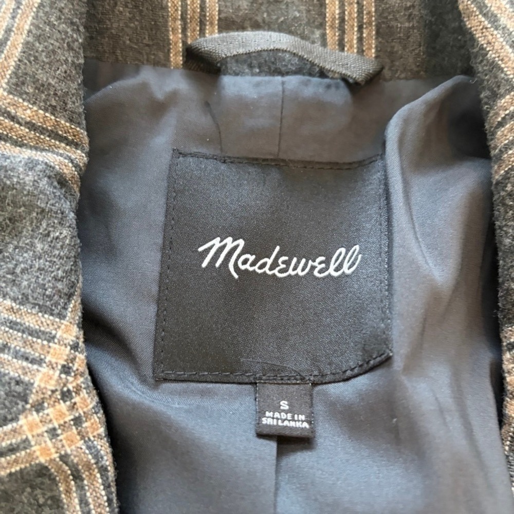 Madewell Dorset Oversized Blazer Womens S Gray Tan Plaid Wool Blend Academia - Picture 5 of 10